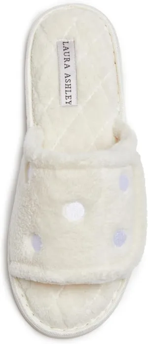 Laura Ashley Open Toe Velcro Band Fluffy Scuff Slippers for Women with Non-Slip Sole, Plush Memory Foam Slippers