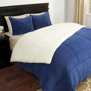 Lavish Home King Size Comforter Set – 3-Piece Sherpa and Fleece Bedspread with Pillow Shams – Warm, Cozy, Machine-Washable Bedding (Navy)