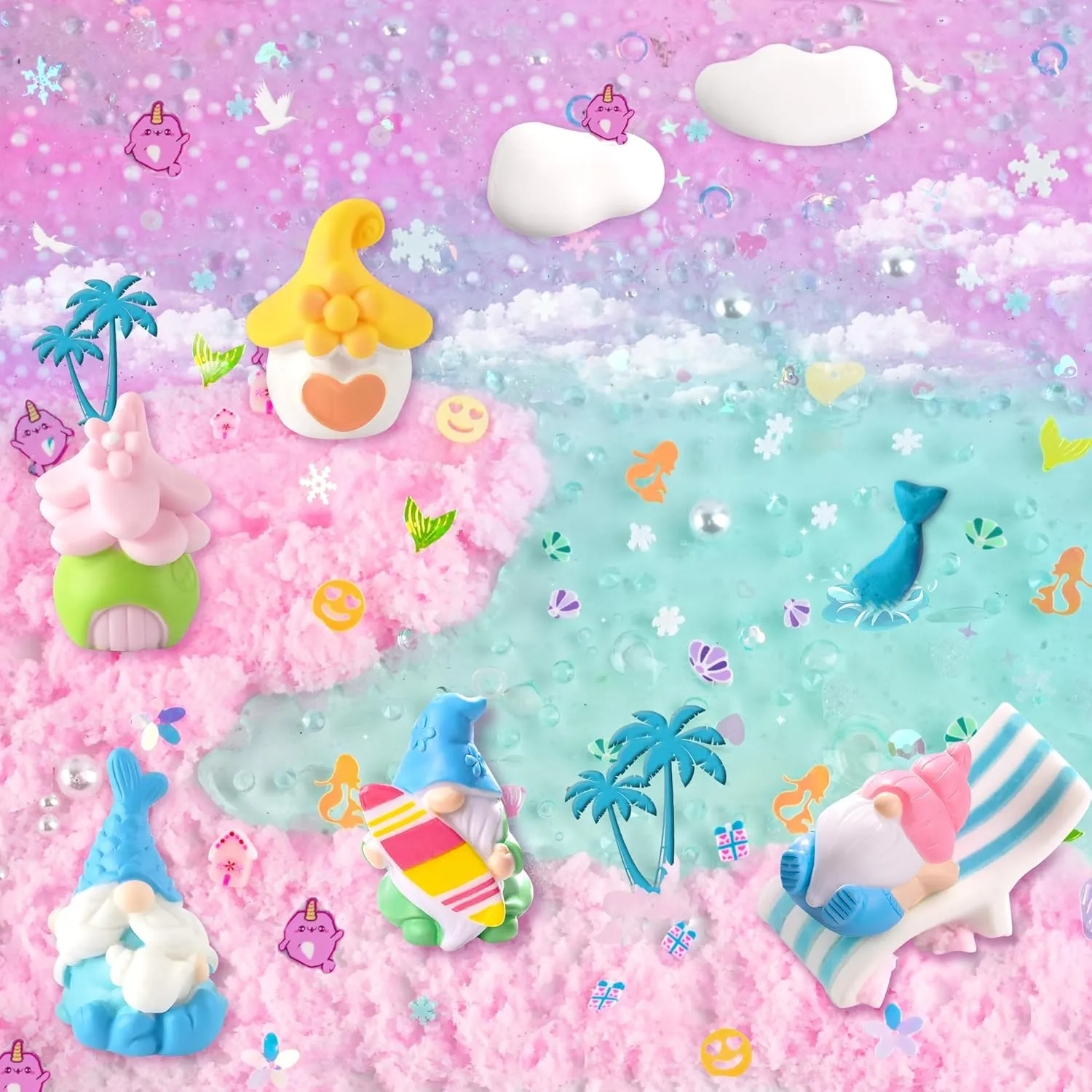 LAWOHO 6 Pack Slime Kit - 12oz(360ml) Mermaid Gnomes Slime for Kids with Cloud, Butter, Clear & Water Slime, Non-Sticky, Soft Texture, Great for Christmas, Halloween, Birthday Party Favors & Gifts