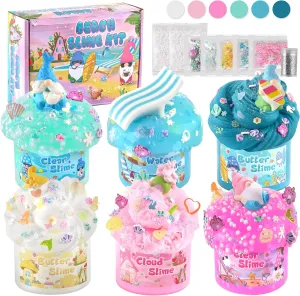 LAWOHO 6 Pack Slime Kit - 12oz(360ml) Mermaid Gnomes Slime for Kids with Cloud, Butter, Clear & Water Slime, Non-Sticky, Soft Texture, Great for Christmas, Halloween, Birthday Party Favors & Gifts