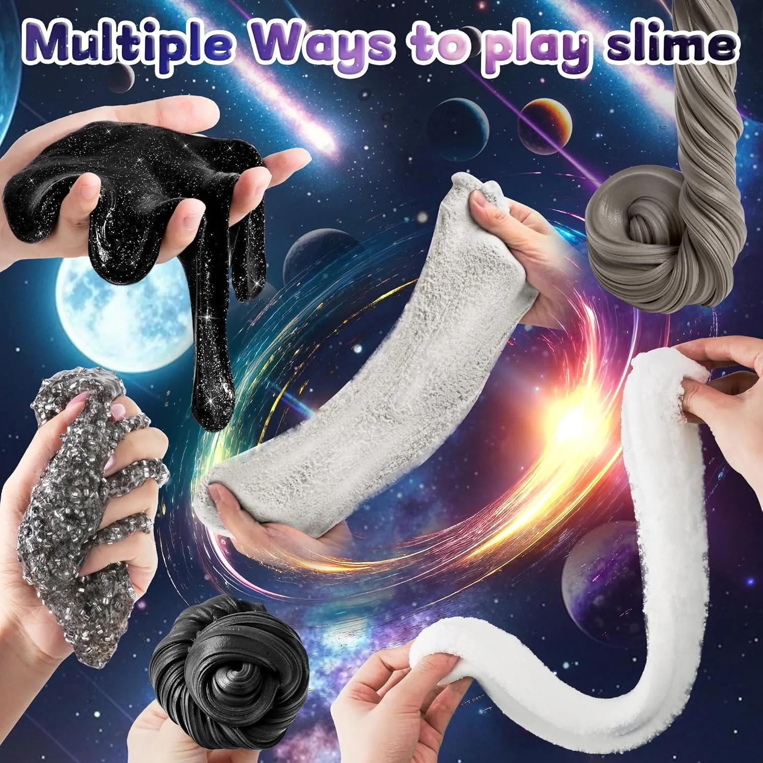 LAWOHO 6 Packs Galaxy Slime Kit - Cloud, Butter & Clear Slime Making Kit for Boys, Non Sticky & Soft, Space Party Favors for Kids with Space Slimes Charms & Add-ins, 360ml Easter Slimes, Easter Gifts