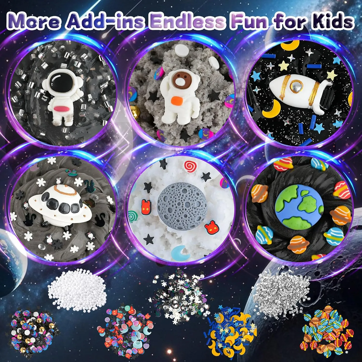 LAWOHO 6 Packs Galaxy Slime Kit - Cloud, Butter & Clear Slime Making Kit for Boys, Non Sticky & Soft, Space Party Favors for Kids with Space Slimes Charms & Add-ins, 360ml Easter Slimes, Easter Gifts