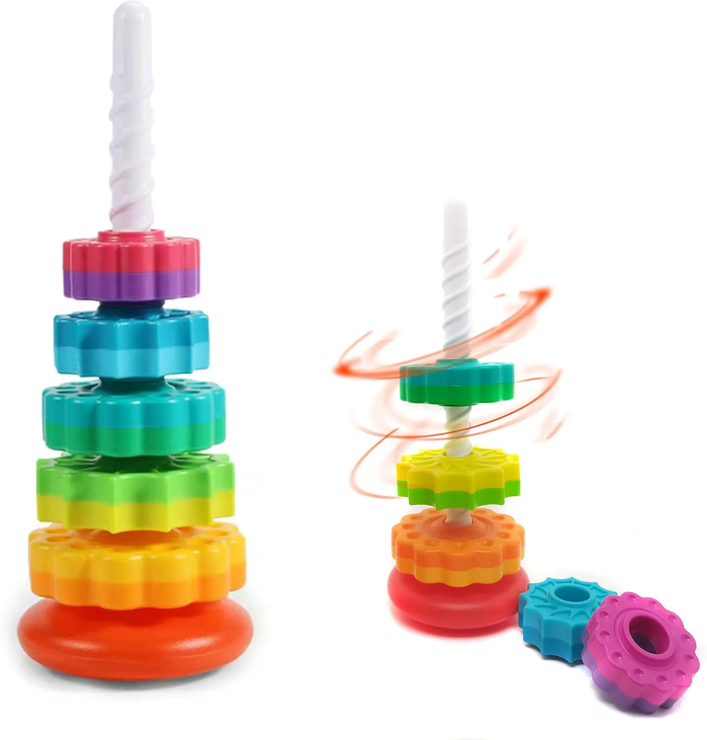 LBAIBB (1 PCS) Spinning Stacking Toy,Spin Toy for Toddlers 1-3,Sensory Toys for Toddlers 1-3,Rainbow Spin Tower,Autism Spin Stack Toys,Suitable for Gifts for Boys and Girl