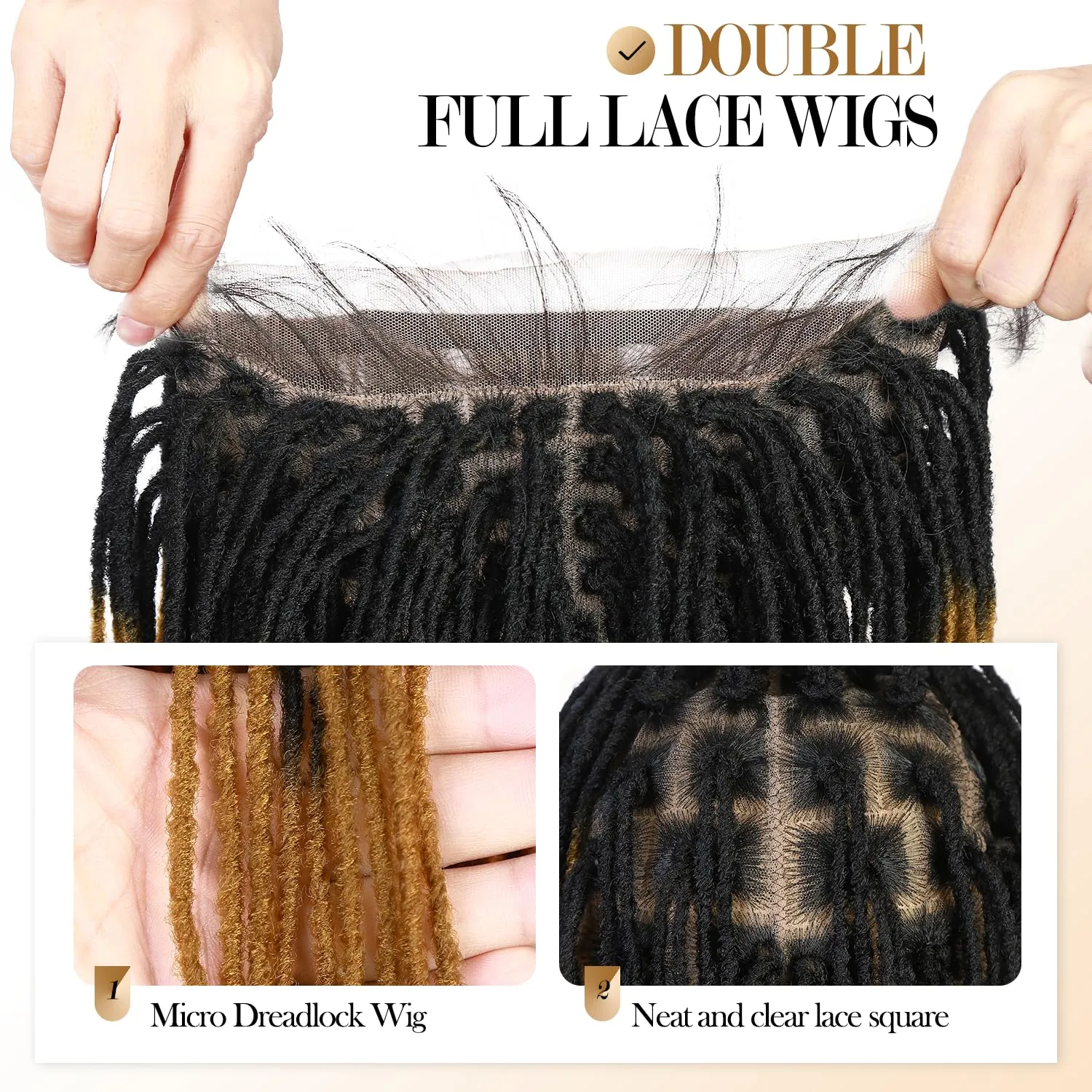 Lday Hanne Micro Dreadlock Full Lace Wigs for Black Women Short Faux Locs Lace Frontal Wigs With Baby Hair Ombre Brown Knotless Twist Dreadlock Synthetic Hair 14Inch