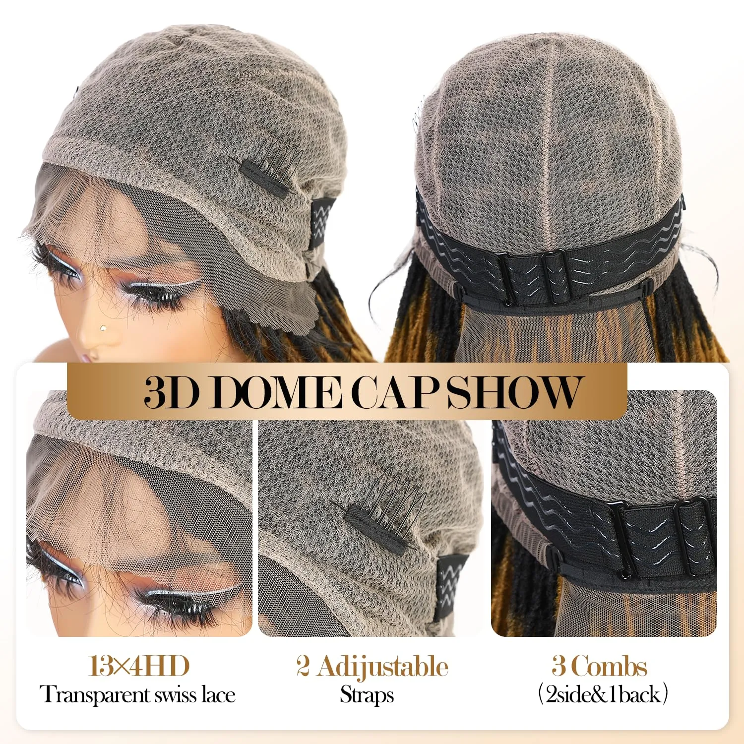 Lday Hanne Micro Dreadlock Full Lace Wigs for Black Women Short Faux Locs Lace Frontal Wigs With Baby Hair Ombre Brown Knotless Twist Dreadlock Synthetic Hair 14Inch