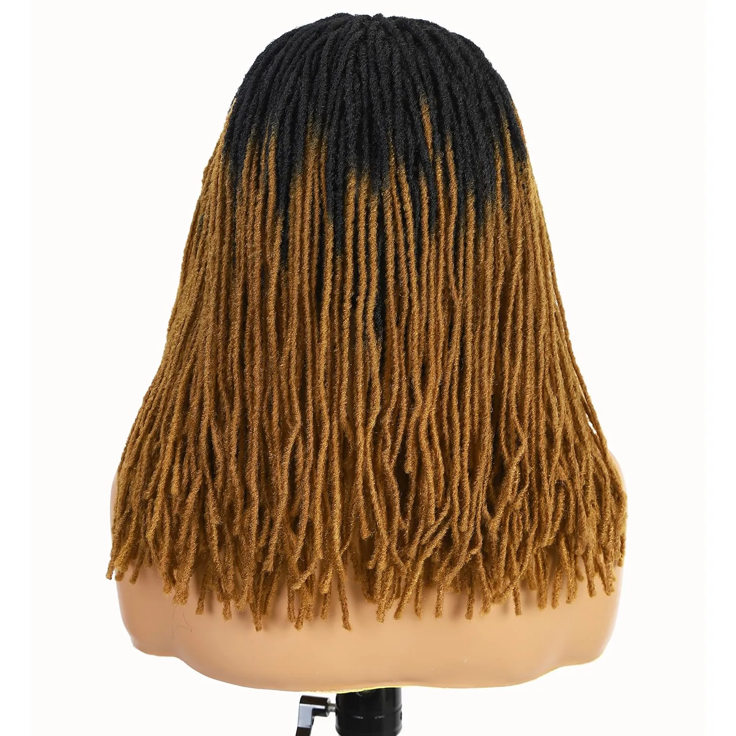 Lday Hanne Micro Dreadlock Full Lace Wigs for Black Women Short Faux Locs Lace Frontal Wigs With Baby Hair Ombre Brown Knotless Twist Dreadlock Synthetic Hair 14Inch