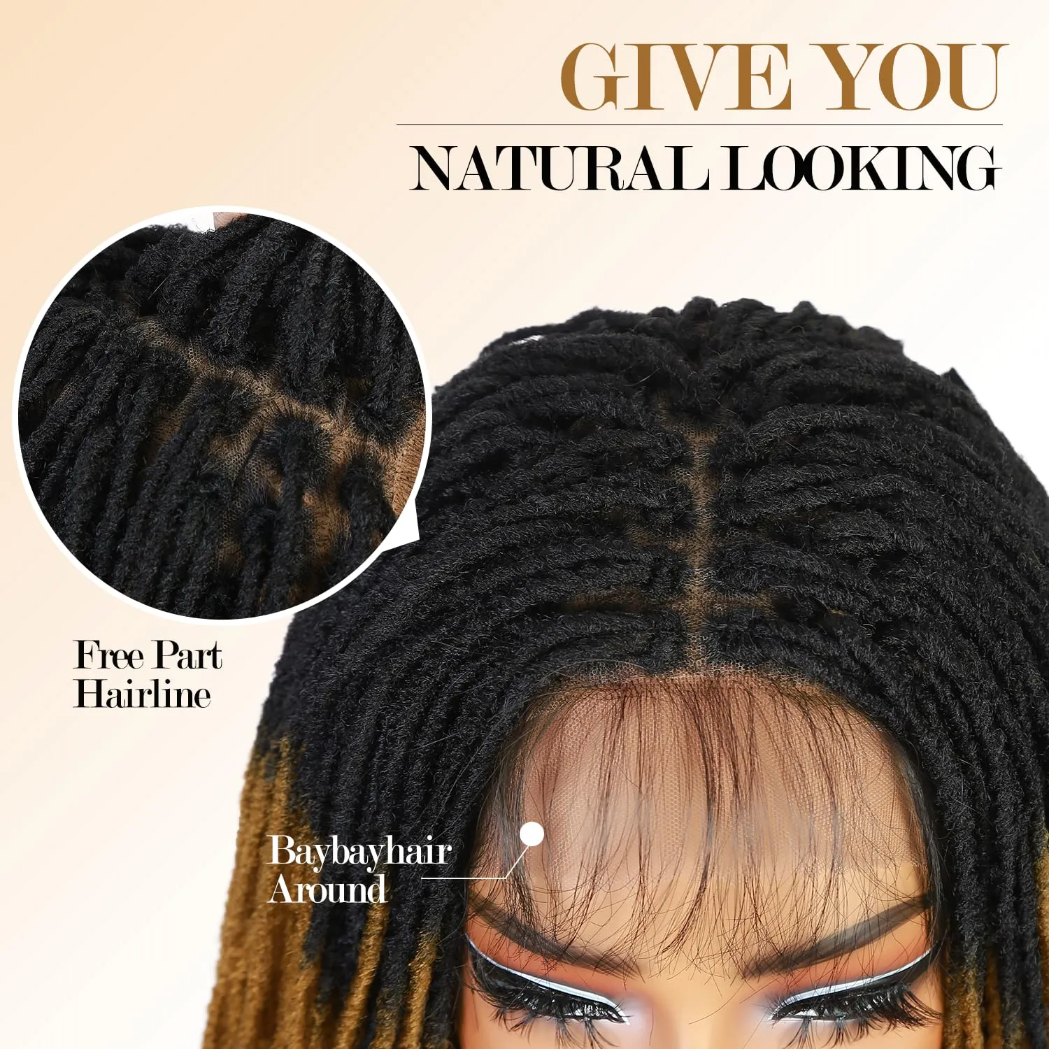 Lday Hanne Micro Dreadlock Full Lace Wigs for Black Women Short Faux Locs Lace Frontal Wigs With Baby Hair Ombre Brown Knotless Twist Dreadlock Synthetic Hair 14Inch