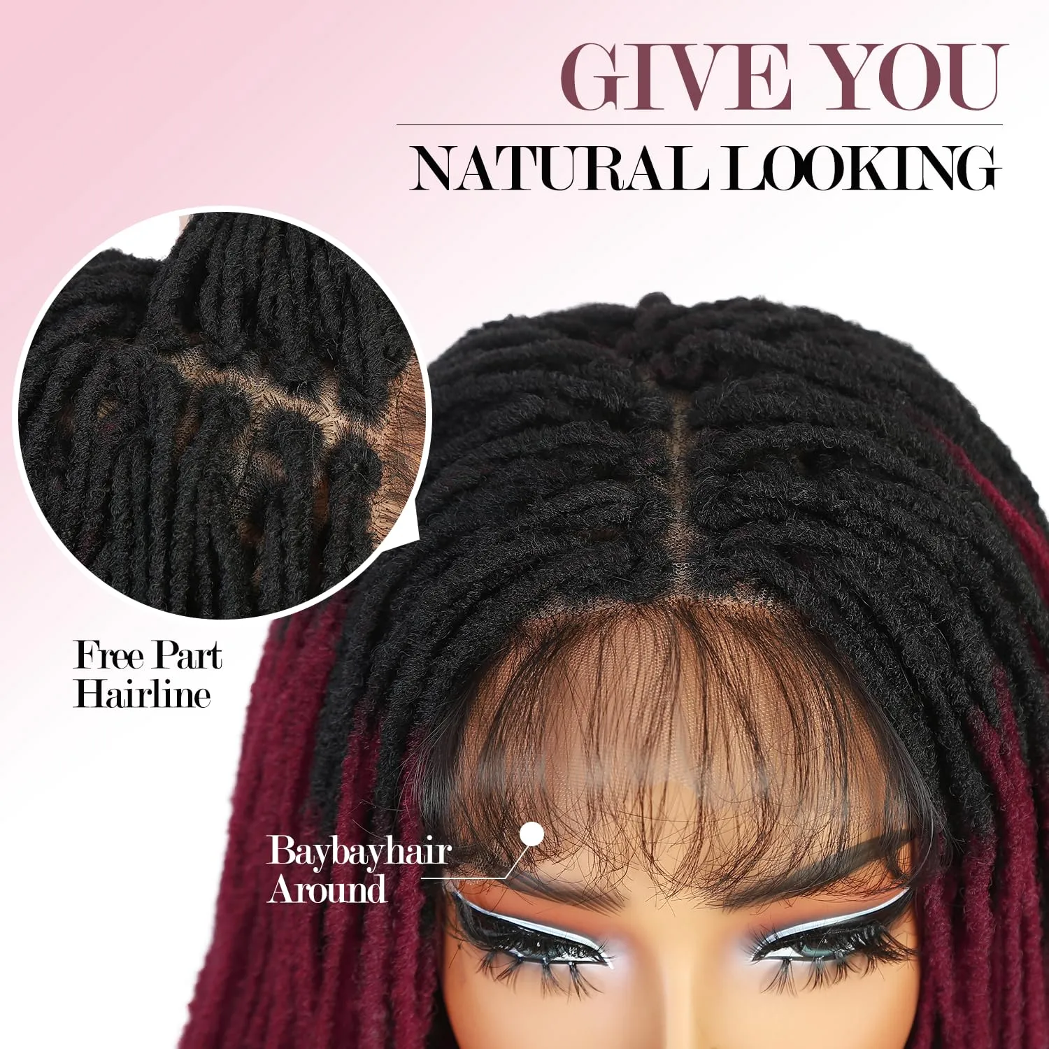 Lday Hanne Micro Dreadlock Full Lace Wigs for Black Women Short Faux Locs Lace Frontal Wigs With Baby Hair Ombre Red Knotless Twist Dreadlock Synthetic Hair 14Inch