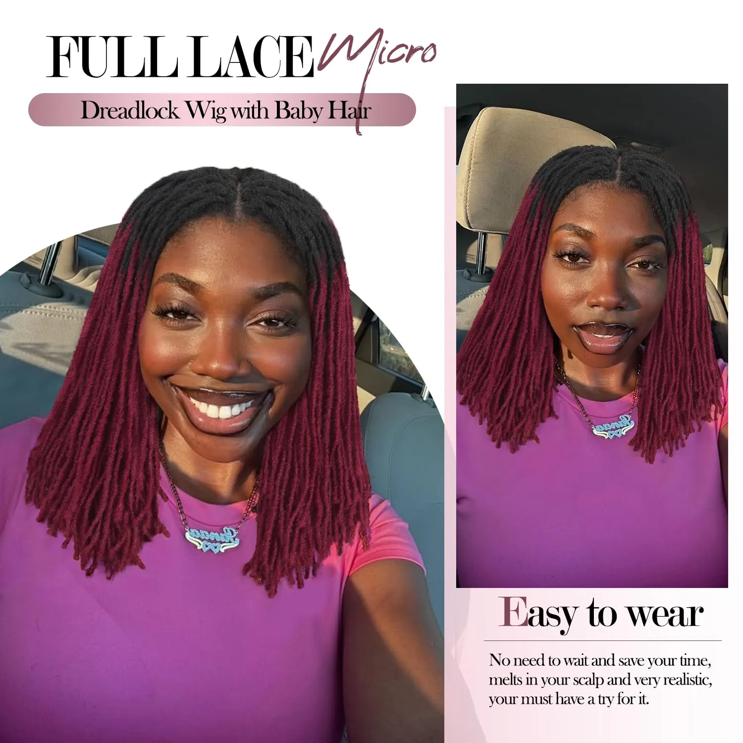 Lday Hanne Micro Dreadlock Full Lace Wigs for Black Women Short Faux Locs Lace Frontal Wigs With Baby Hair Ombre Red Knotless Twist Dreadlock Synthetic Hair 14Inch