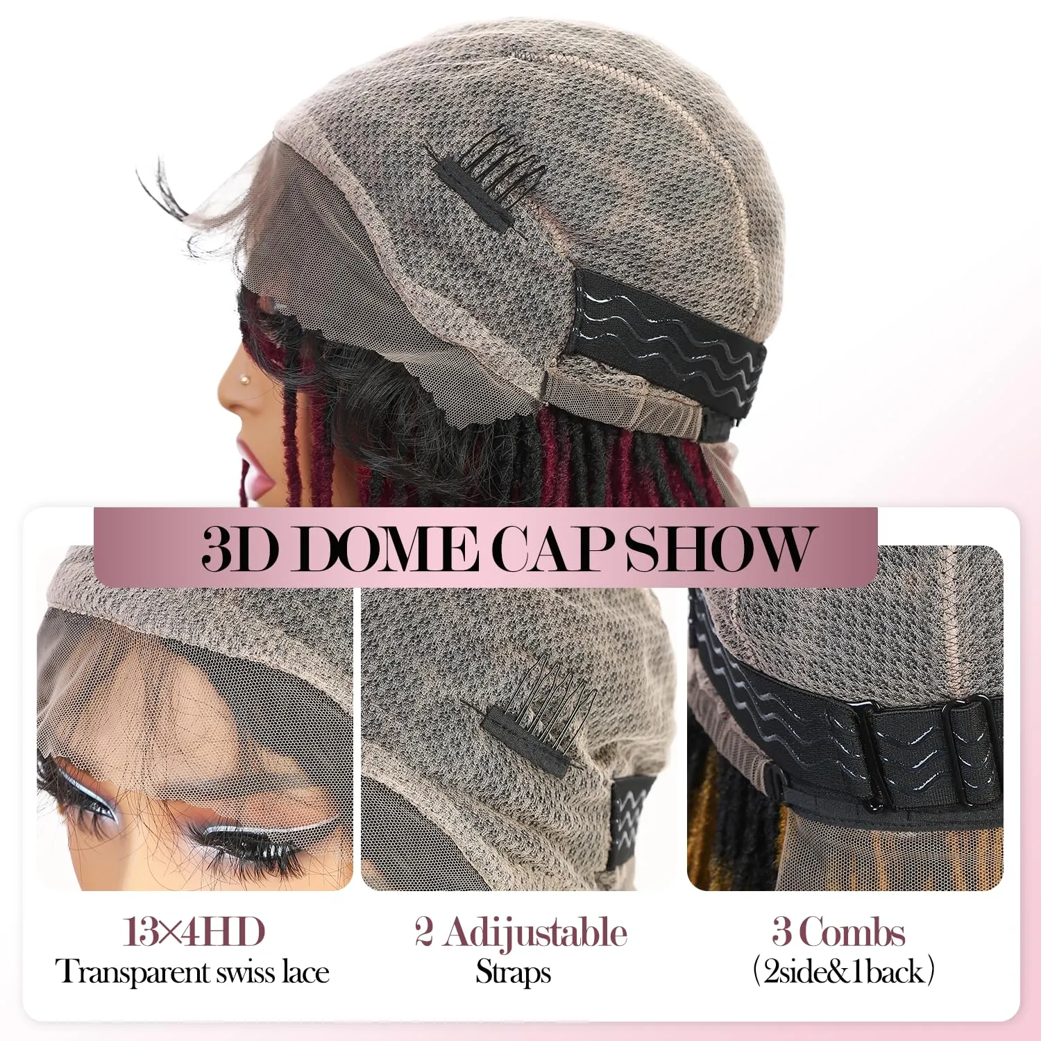Lday Hanne Micro Dreadlock Full Lace Wigs for Black Women Short Faux Locs Lace Frontal Wigs With Baby Hair Ombre Red Knotless Twist Dreadlock Synthetic Hair 14Inch