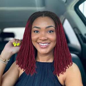 Lday Hanne Micro Dreadlock Full Lace Wigs for Black Women Short Faux Locs Lace Frontal Wigs With Baby Hair Ombre Red Knotless Twist Dreadlock Synthetic Hair 14Inch