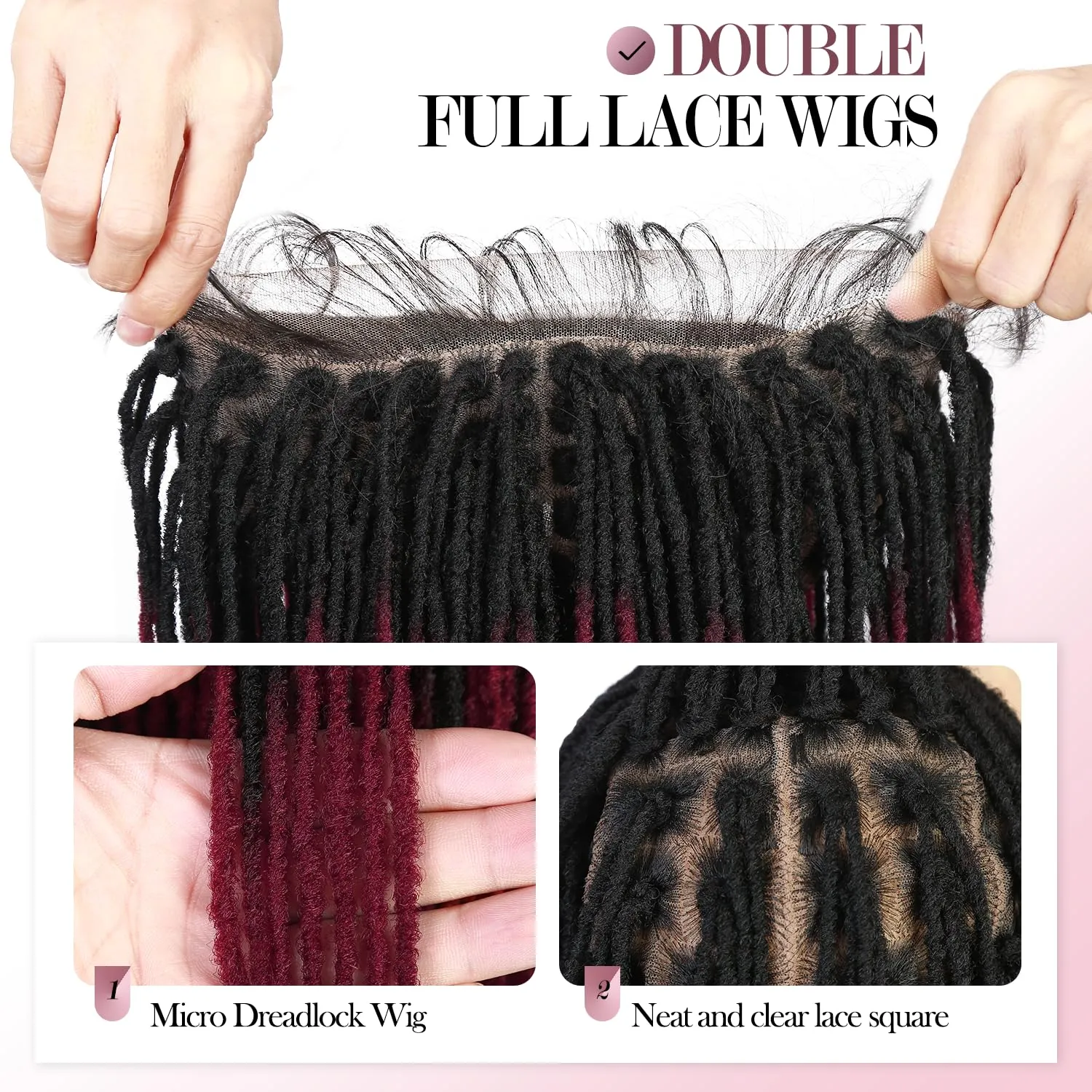 Lday Hanne Micro Dreadlock Full Lace Wigs for Black Women Short Faux Locs Lace Frontal Wigs With Baby Hair Ombre Red Knotless Twist Dreadlock Synthetic Hair 14Inch