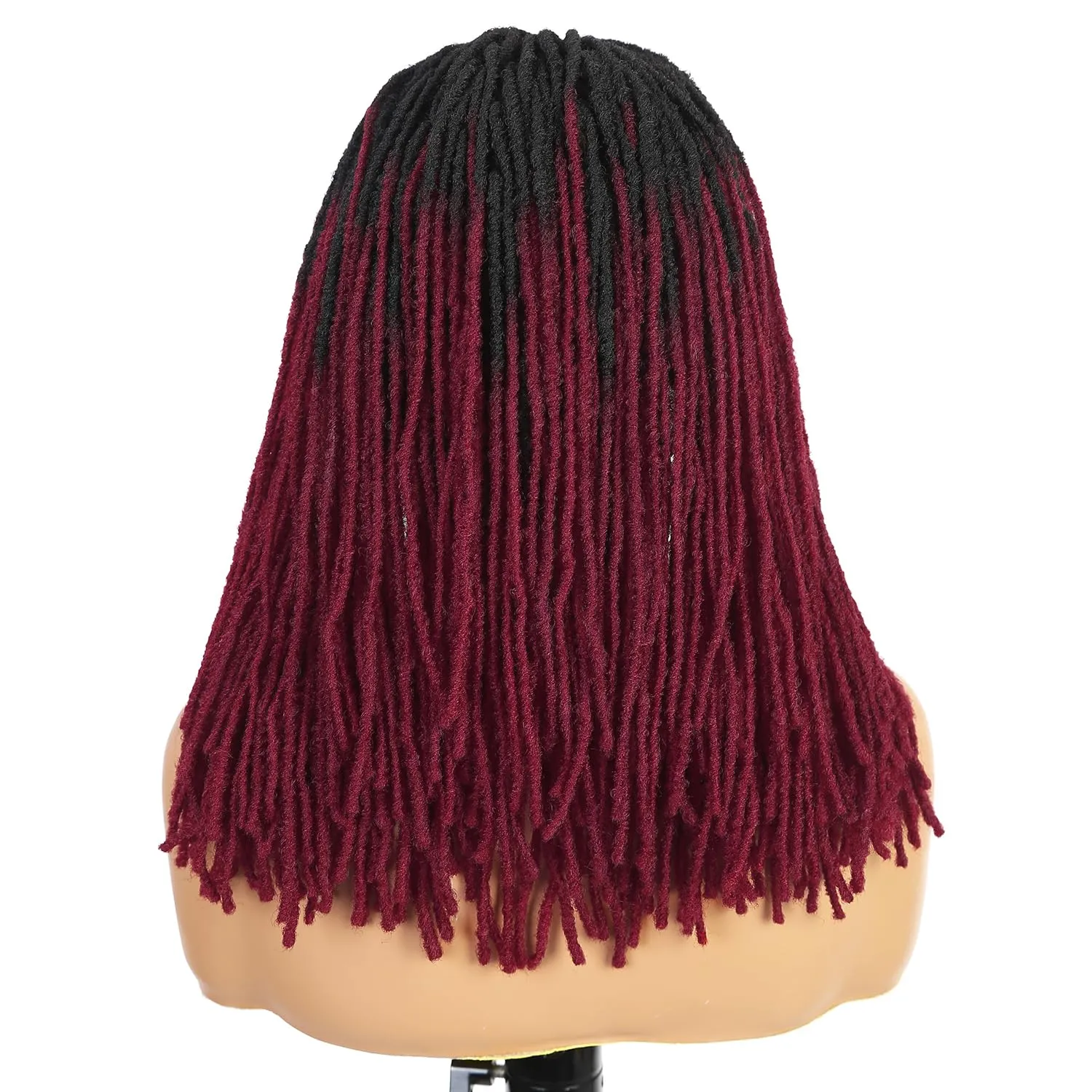 Lday Hanne Micro Dreadlock Full Lace Wigs for Black Women Short Faux Locs Lace Frontal Wigs With Baby Hair Ombre Red Knotless Twist Dreadlock Synthetic Hair 14Inch
