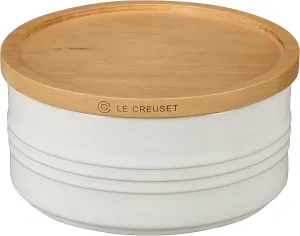 Le Creuset Stoneware Canister with Wood Lid, 23 oz. (5.5" diameter), White
