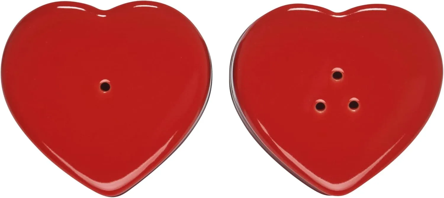 Le Creuset Stoneware Heart Shaped Salt & Pepper Shakers, 4 oz. Each, Cerise
