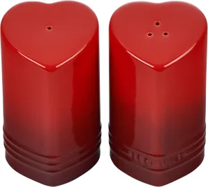 Le Creuset Stoneware Heart Shaped Salt & Pepper Shakers, 4 oz. Each, Cerise