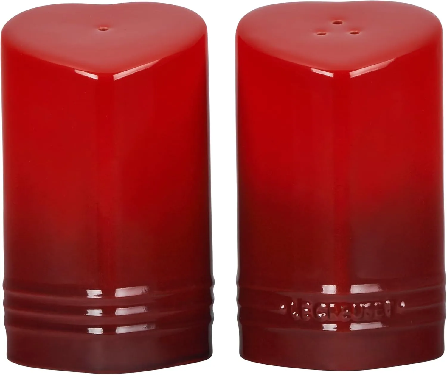 Le Creuset Stoneware Heart Shaped Salt & Pepper Shakers, 4 oz. Each, Cerise