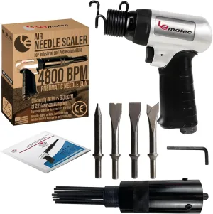 LE LEMATEC Air Needle Scaler with Hammer Chisel Kit, 4800 BPM Pneumatic Needle Gun for Metalworks, Rust, Weld & Paint Remover, Pistol Grip Metal Scraper Air Compressor Accessories (LE-AN324K)