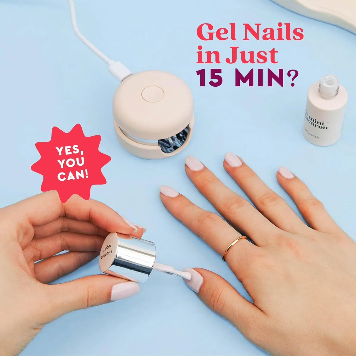 le mini macaron Gel Nail Polish Kit with LED Light, DIY At-Home Polish Nail Kit | Non-Toxic, Fast-Drying 3-in-1 Set for Long-Lasting, Salon-Quality Nails, File, and Remover Wraps (Ruby Red)