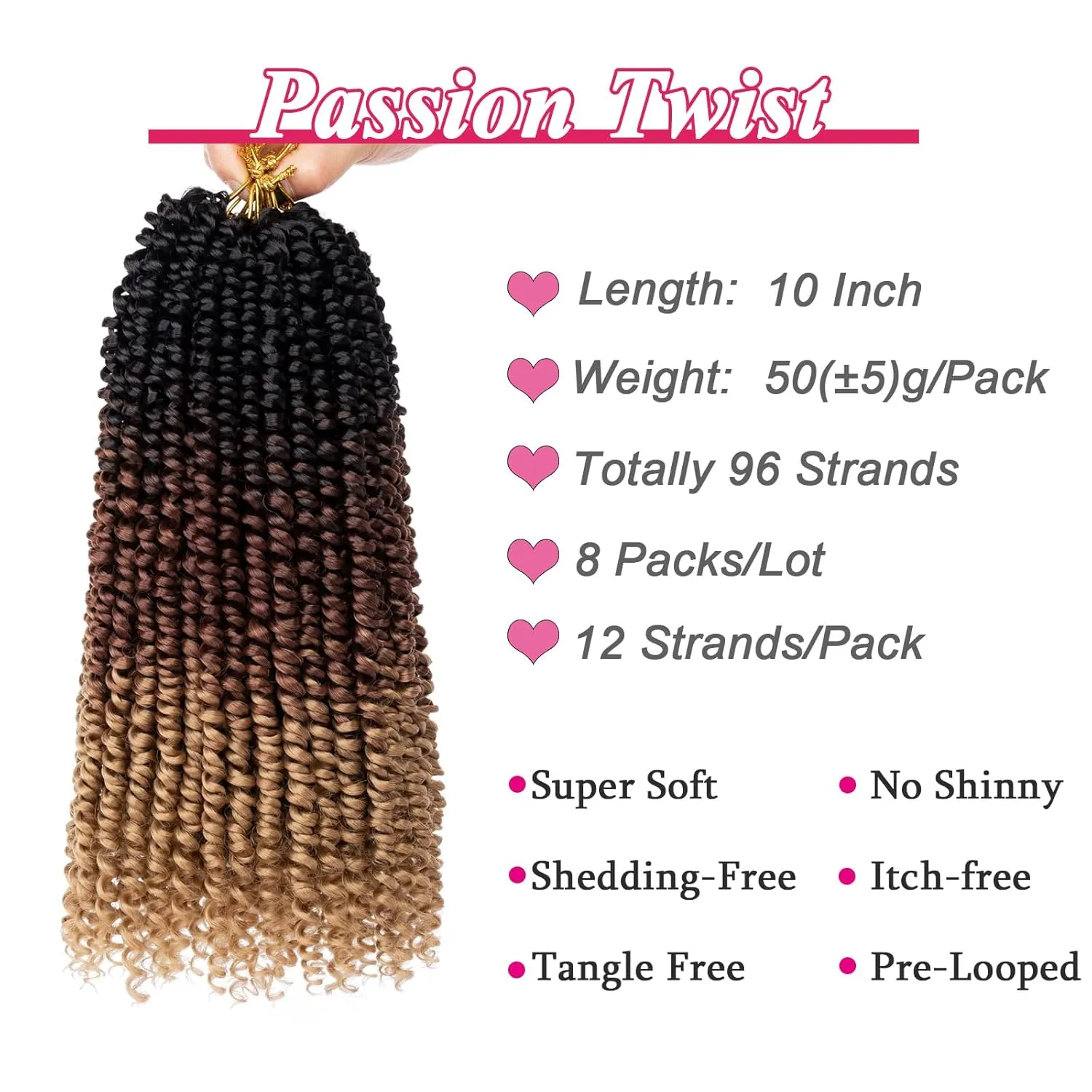 Leeven 10 Inch 3 Tones Pre twisted Passion Twist Crochet Braids Hair 8 Packs Pre-looped Short Passion Twists Hair 1B/30/27# Ombre Brown Bohemian Passion Twist Braiding Hair Extensions for Women
