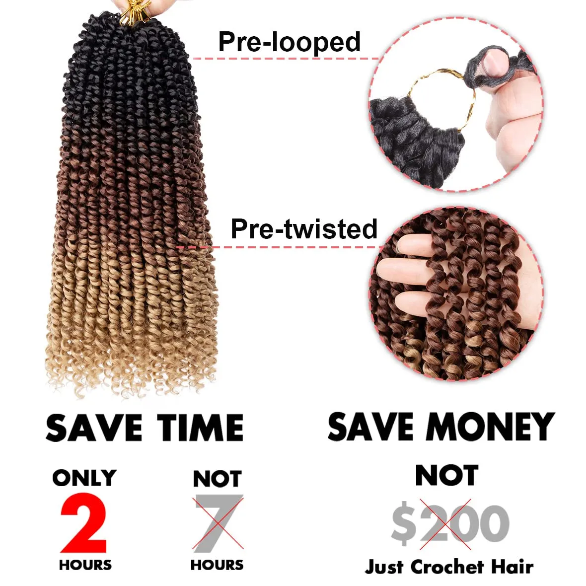 Leeven 10 Inch 3 Tones Pre twisted Passion Twist Crochet Braids Hair 8 Packs Pre-looped Short Passion Twists Hair 1B/30/27# Ombre Brown Bohemian Passion Twist Braiding Hair Extensions for Women
