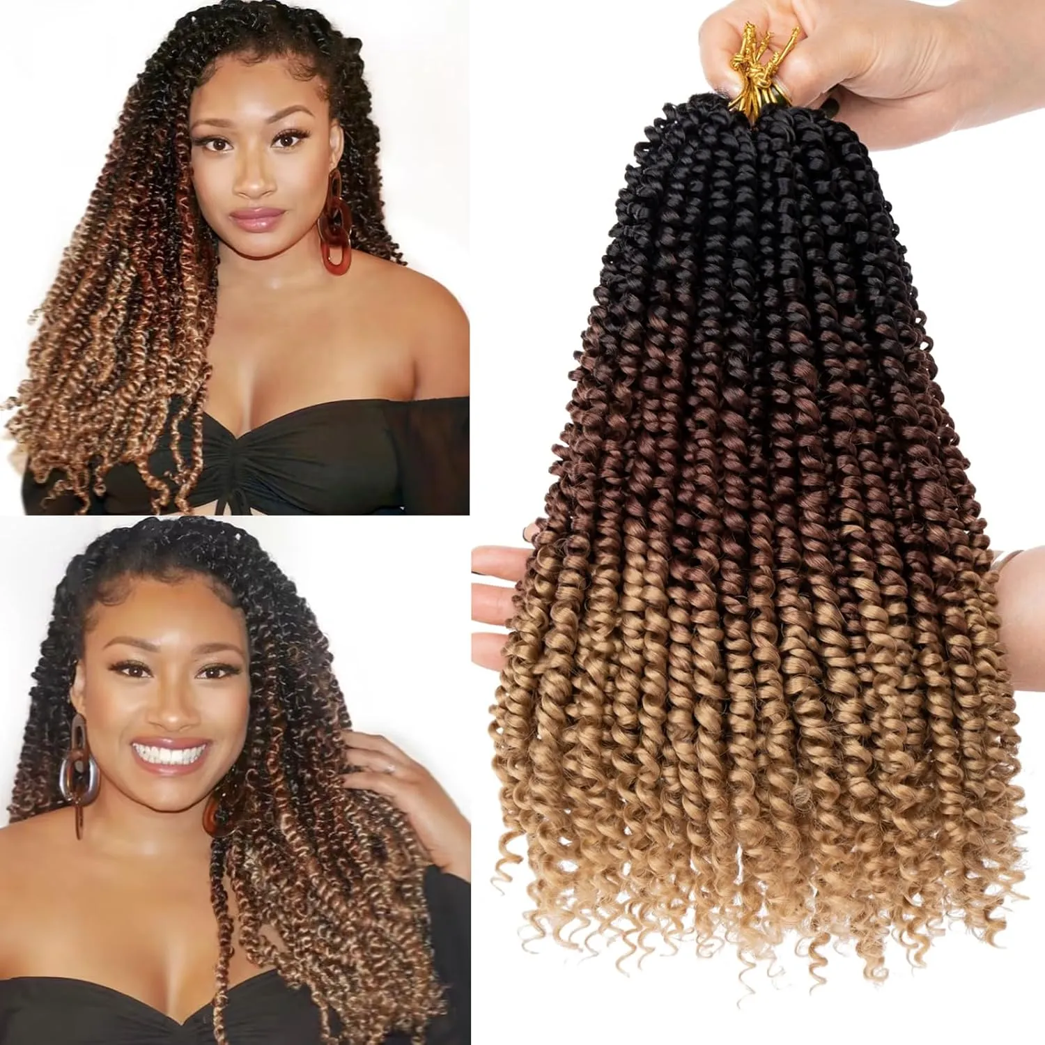 Leeven 10 Inch 3 Tones Pre twisted Passion Twist Crochet Braids Hair 8 Packs Pre-looped Short Passion Twists Hair 1B/30/27# Ombre Brown Bohemian Passion Twist Braiding Hair Extensions for Women