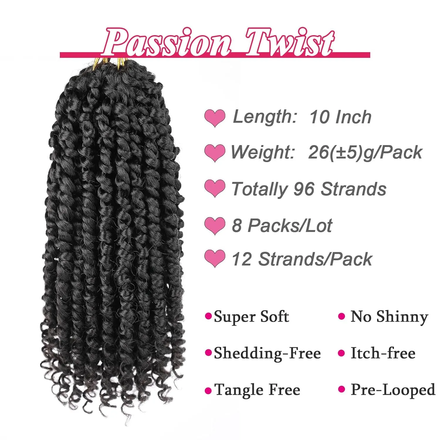 Leeven 10 Inch 8 Packs Pret wisted Passion Twist Crochet Hair Natural Black Pre-looped Short Bob Passion Twists Hair, Bohemian Passion Twist Crochet Braids Crochet Hair Extensions for Women