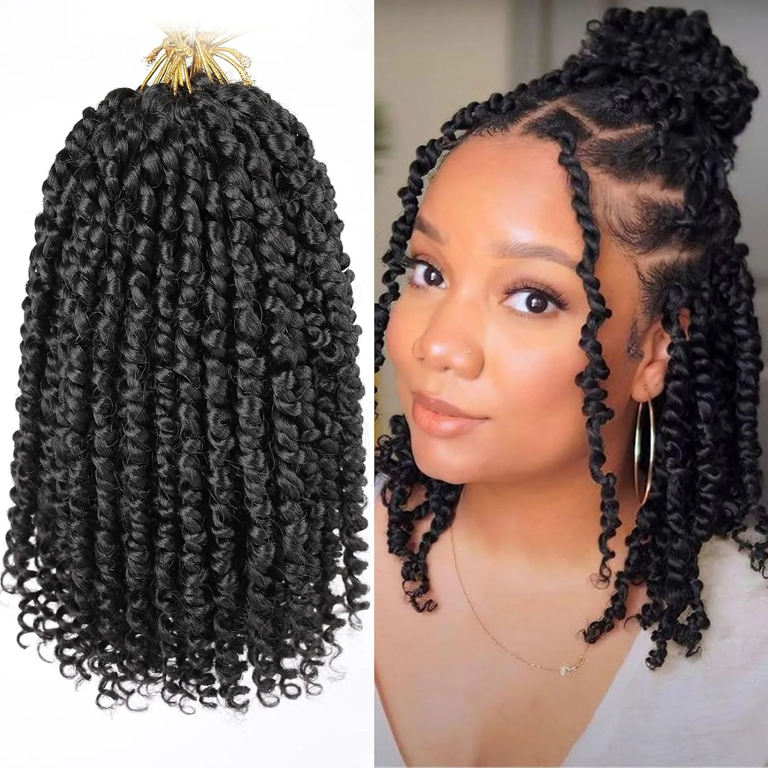 Leeven 10 Inch 8 Packs Pret wisted Passion Twist Crochet Hair Natural Black Pre-looped Short Bob Passion Twists Hair, Bohemian Passion Twist Crochet Braids Crochet Hair Extensions for Women