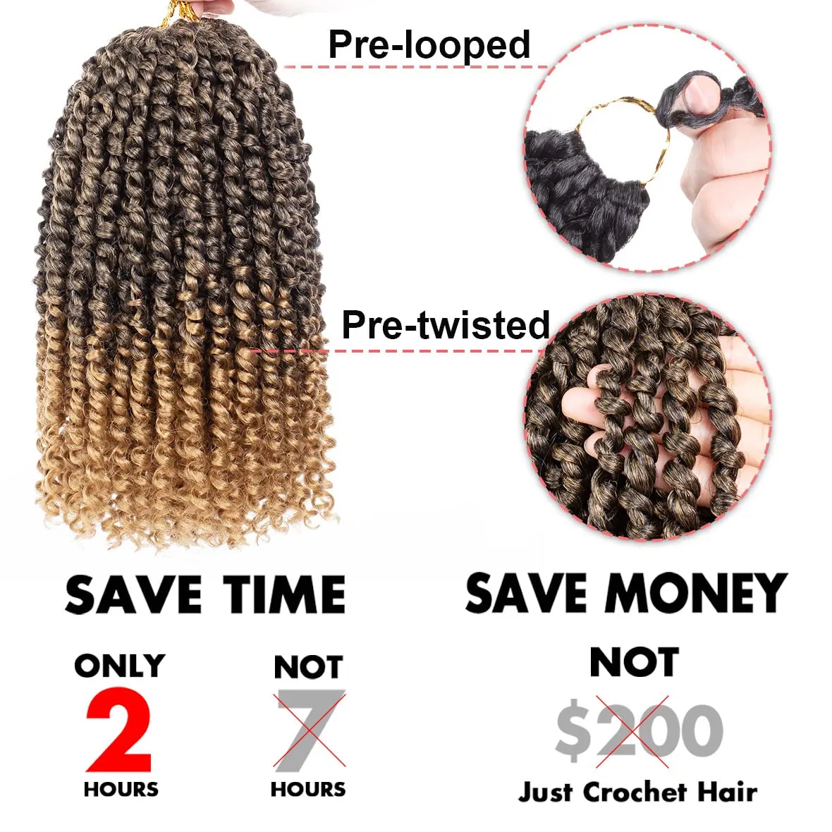 Leeven 8 Packs Ombre Blonde Pre-Twisted Passion Twist Hair With Curly Ends 10 Inch Short Passion Spring Twist Crochet Braids Hair Synthetic Bohemian Braiding Hair Extensions for Women T27#