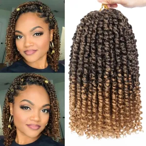 Leeven 8 Packs Ombre Blonde Pre-Twisted Passion Twist Hair With Curly Ends 10 Inch Short Passion Spring Twist Crochet Braids Hair Synthetic Bohemian Braiding Hair Extensions for Women T27#