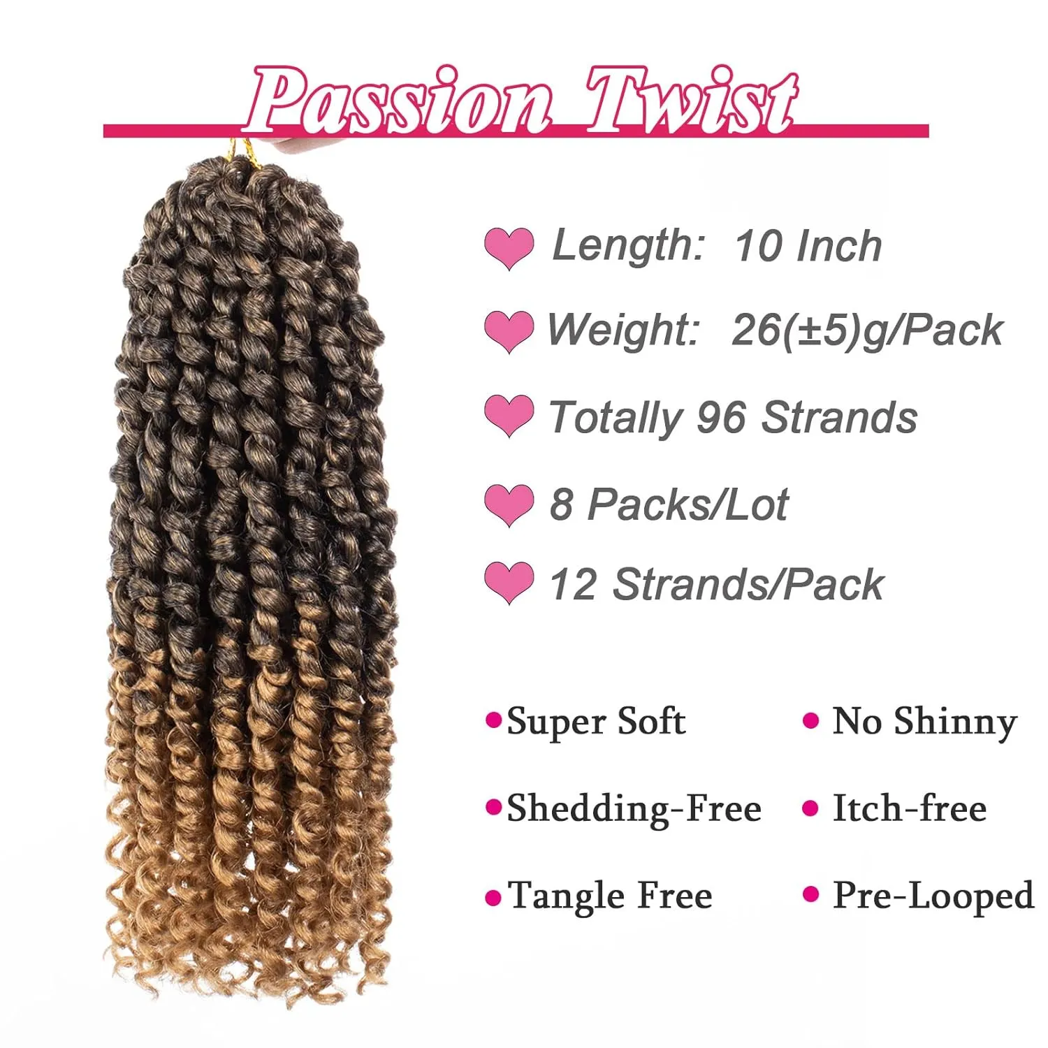 Leeven 8 Packs Ombre Blonde Pre-Twisted Passion Twist Hair With Curly Ends 10 Inch Short Passion Spring Twist Crochet Braids Hair Synthetic Bohemian Braiding Hair Extensions for Women T27#