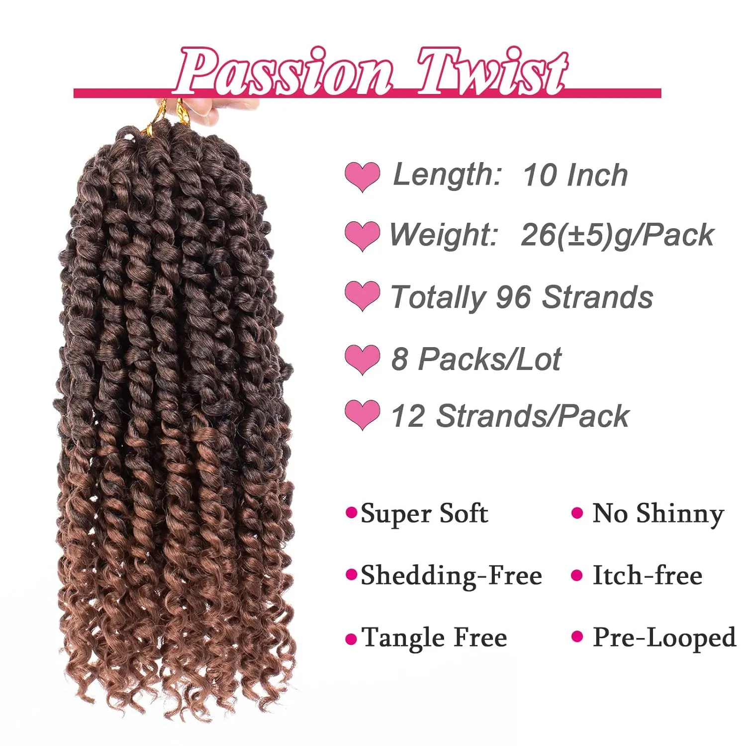 Leeven 8 Packs Ombre Brown Passion Twist Hair 10 Inch Pre Twisted Short Passion Spring Twist Crochet Braids Hair With Curls At The Ends Synthetic Bohemian Braiding Hair Extensions for Women T30#