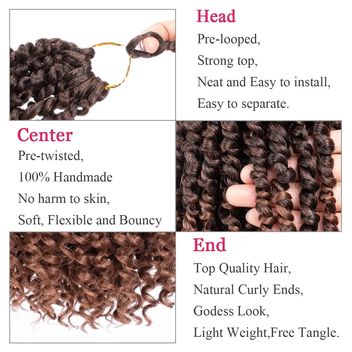 Leeven 8 Packs Ombre Brown Passion Twist Hair 10 Inch Pre Twisted Short Passion Spring Twist Crochet Braids Hair With Curls At The Ends Synthetic Bohemian Braiding Hair Extensions for Women T30#