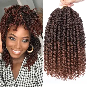 Leeven 8 Packs Ombre Brown Passion Twist Hair 10 Inch Pre Twisted Short Passion Spring Twist Crochet Braids Hair With Curls At The Ends Synthetic Bohemian Braiding Hair Extensions for Women T30#