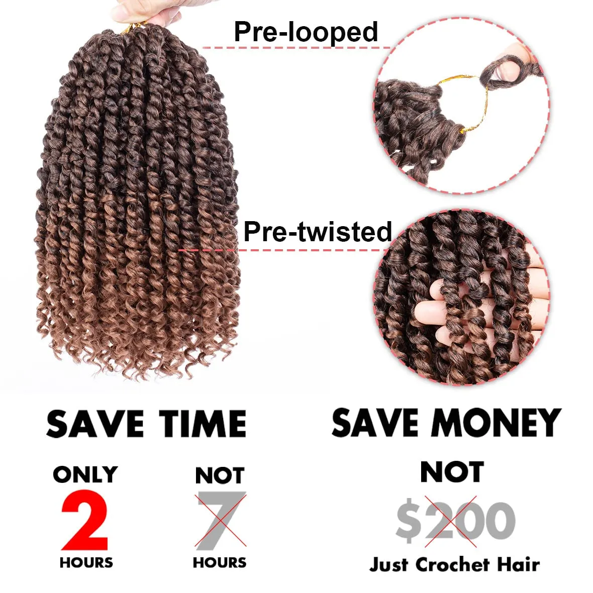 Leeven 8 Packs Ombre Brown Passion Twist Hair 10 Inch Pre Twisted Short Passion Spring Twist Crochet Braids Hair With Curls At The Ends Synthetic Bohemian Braiding Hair Extensions for Women T30#