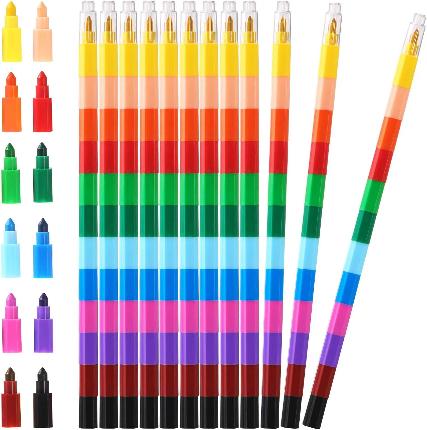 Leinuosen 60 Pieces Colorful Stacking Crayons Stackable Buildable Crayons for School Office Supplies, 12 Colors