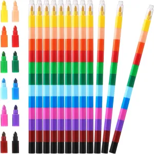 Leinuosen 60 Pieces Colorful Stacking Crayons Stackable Buildable Crayons for School Office Supplies, 12 Colors