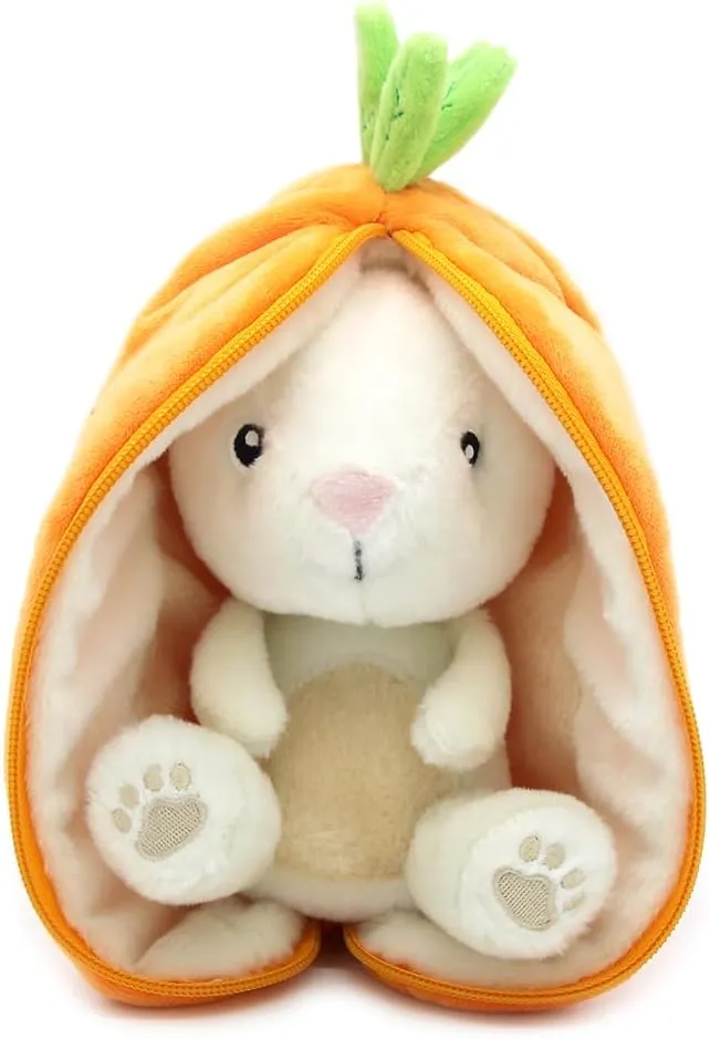 LES DÉGLINGOS Flipetz Gadget The Rabbit Plushie - Reversible Carrot to Rabbit 2-in-1 Soft Toy - 11 Inch Kids Transforming Plush Toy Cute, Collectible, Durable, Stuffed Animal Gift for All Ages