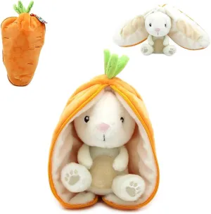 LES DÉGLINGOS Flipetz Gadget The Rabbit Plushie - Reversible Carrot to Rabbit 2-in-1 Soft Toy - 11 Inch Kids Transforming Plush Toy Cute, Collectible, Durable, Stuffed Animal Gift for All Ages