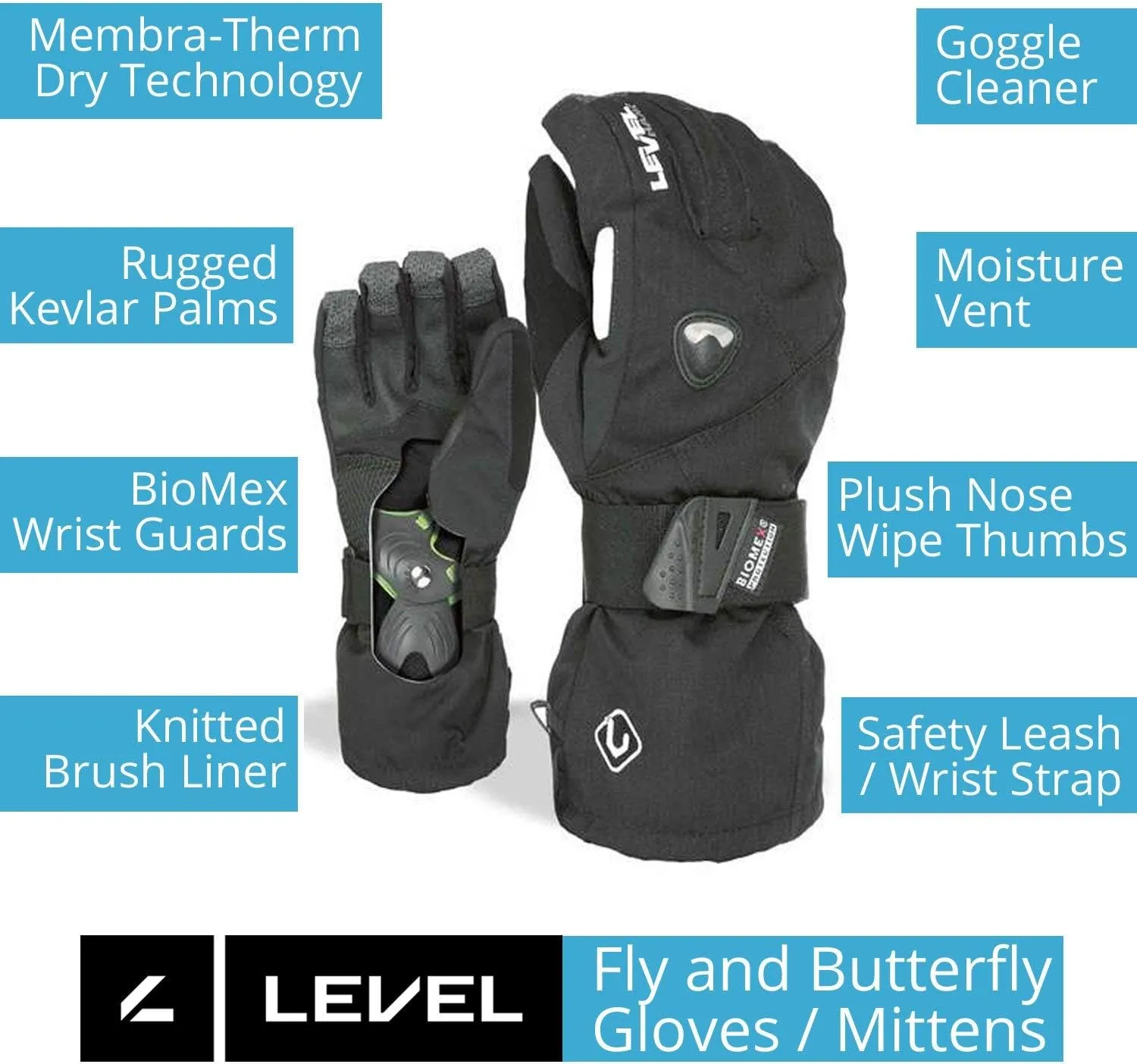 Level Fly – Men's Ski and Snowboard Gloves with Cuff and Adjustable Strap, Protective Thermal Winter Gloves, Waterproof and Breathable, Ideal for Snow and Cold Seasons – 1 Pair