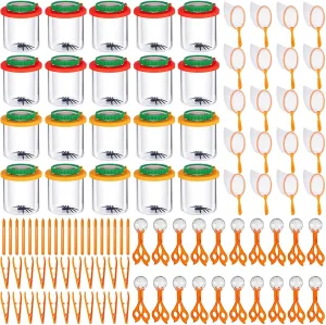 Libima 100 Pcs Bug Collection Kit Include 20 Magnifying Insect Box 20 Net 60 Fine Motor Skill Toys Sensory Learning Tools Bug Jar Tweezers for Outdoor Science Nature Exploration Observation