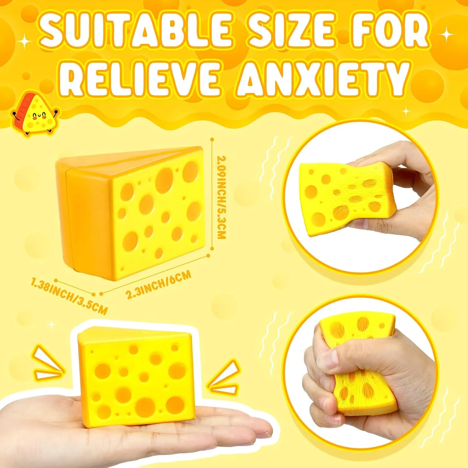 Libima 100 Pcs Cheese Stress Toys Bulk Fake Cheese Party Favors Foam Squeeze Stretchy Food Stress Ball Miniature Block for Kids Adults Anxiety Relief Fidget Toys Dollhouse Kitchen DIY Decor