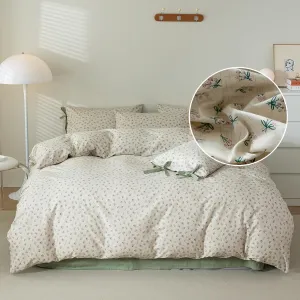 LifeTB Green Floral Duvet Cover Twin XL 3 Pieces Green Blossom Flower Comforter Cover Vintage Floral Cottagecore Bedding Set 100% Cotton Flower Botanical Comforter Cover with 2 Bowknot Pillowcases