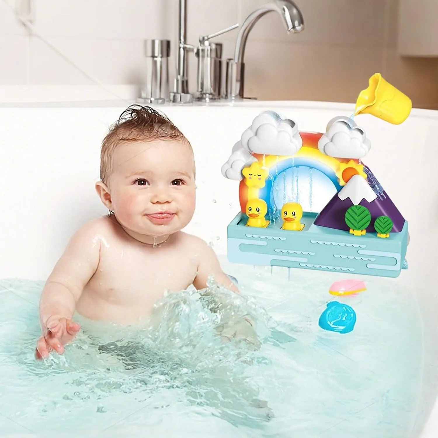 Light Up Rainbow Baby Bath Toys,Bathtub Toy with Slide Building Track for Kids Babies ,DIY Kit Swimming Toys Infant Toddler Newborn Boys Girls Birthday Baby Gifts (Rainbow)