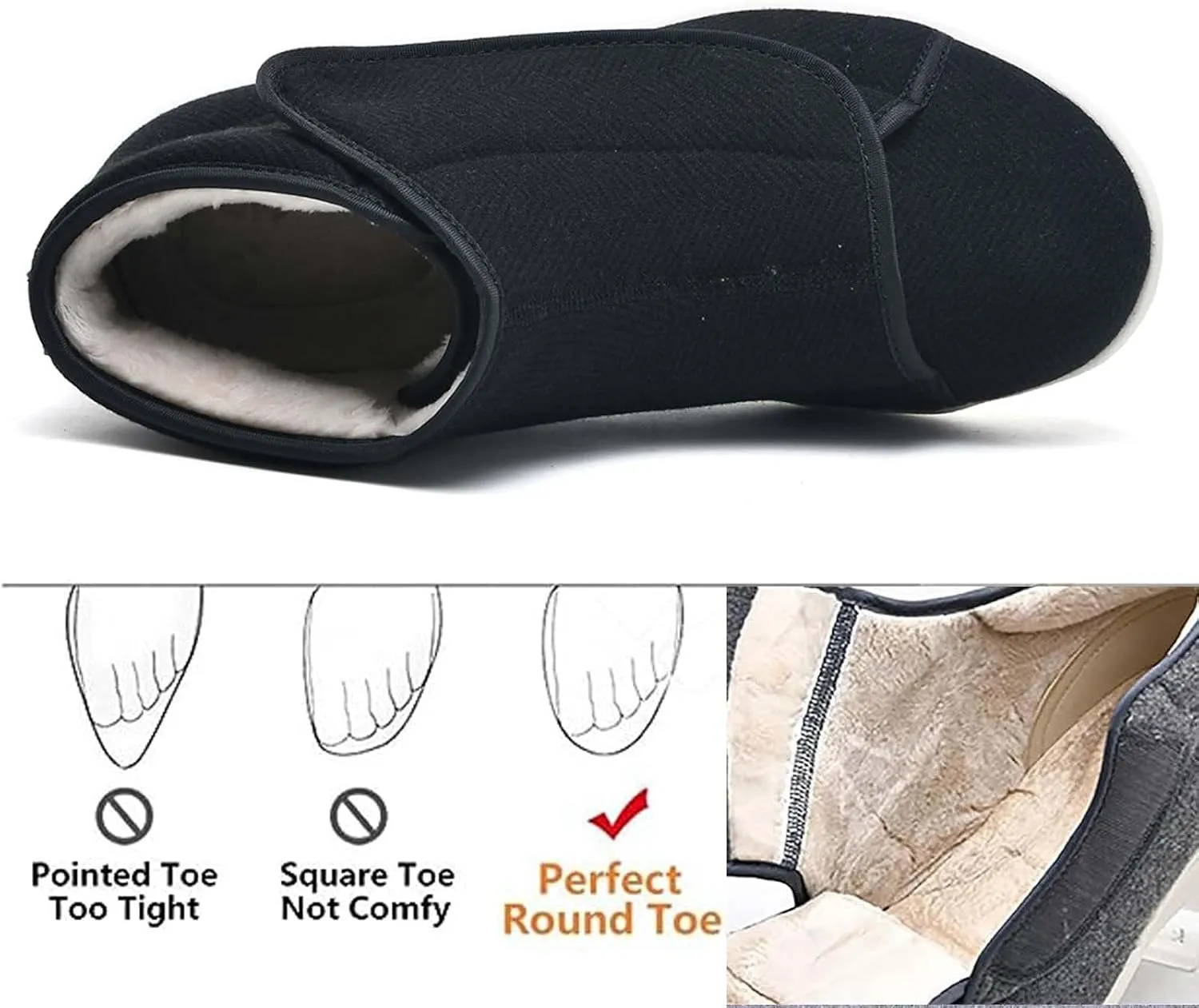 Lightweight Walking Sneakers,Adjustable Warm Plush Wide Width Shoes Winter Orthopedic Shoes Indoor Outdoor for Seniors Swollen Feet
