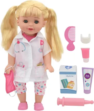 Lil Tots: Talking Doctor Playset - 14" Blonde Doll - Pink & White - Says 5 Phrases, 6pc Medical Care Accessories, Hard Body, Interactive Toy, Kids 3 