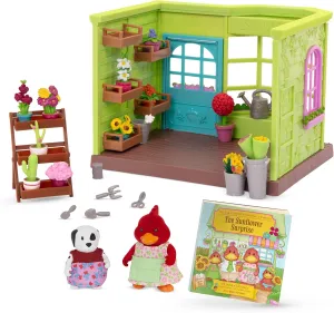 Li'l Woodzeez – Li'l Petals Flower Shop – 29Pcs Dollhouse Playset – 2 Posable Doll Figures & 1 Storybook Included – Miniature Furnitures & Accessories – Stackable Playset for Kids 3 
