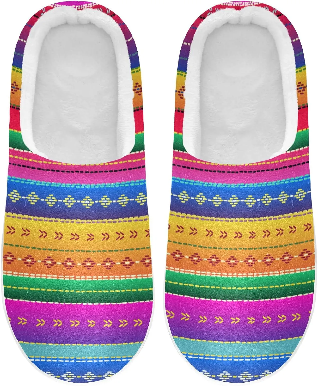 linqin Allover Geometrical Border Paisley Pattern Womens Mens Cozy Fuzzy Slippers, Soft Warm Lightweight Memory Foam Anti-Slip House Indoor Outdoor Slippers