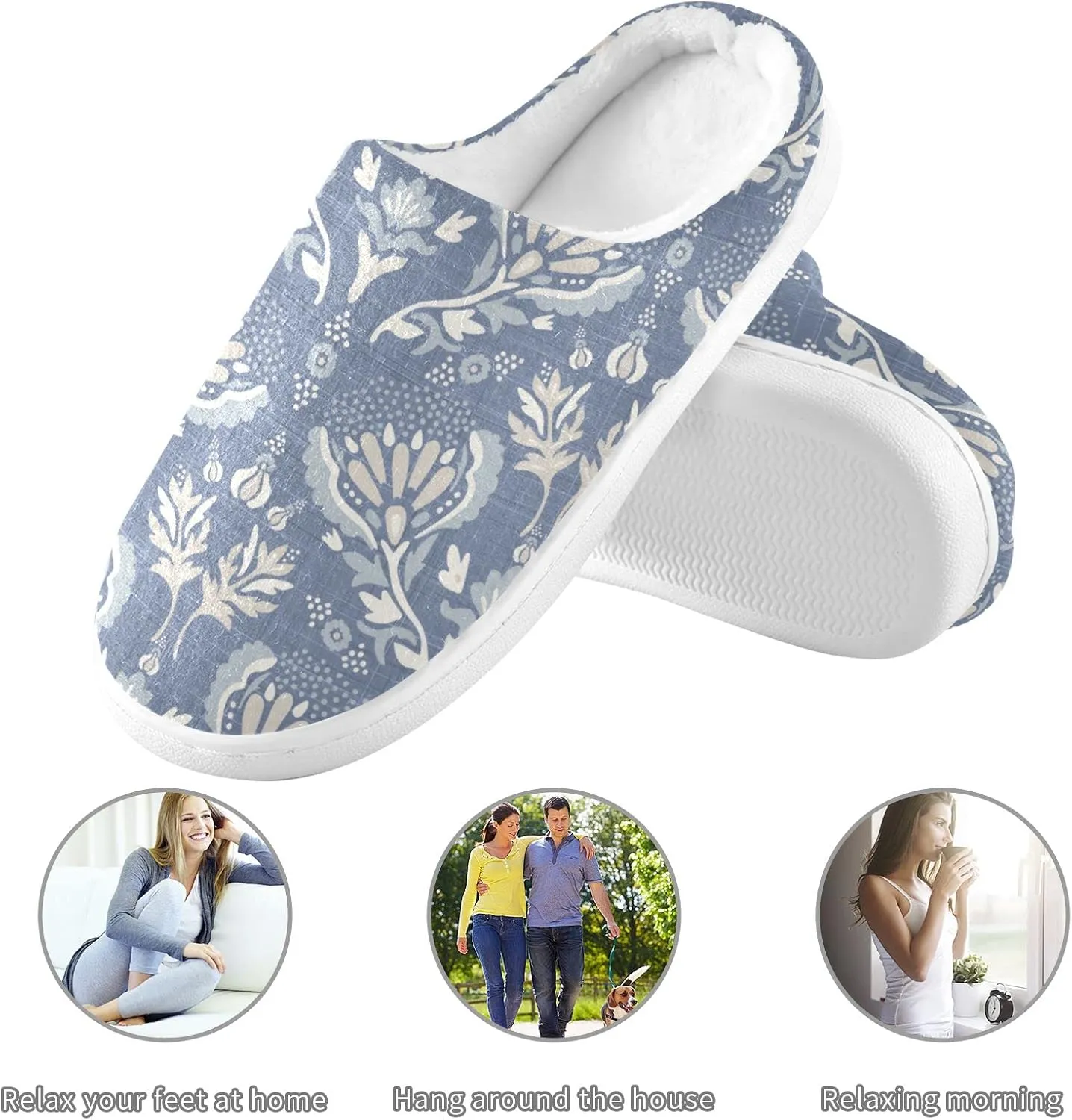 linqin Allover Geometrical Border Paisley Pattern Womens Mens Cozy Fuzzy Slippers, Soft Warm Lightweight Memory Foam Anti-Slip House Indoor Outdoor Slippers