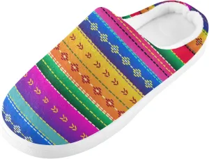 linqin Allover Geometrical Border Paisley Pattern Womens Mens Cozy Fuzzy Slippers, Soft Warm Lightweight Memory Foam Anti-Slip House Indoor Outdoor Slippers